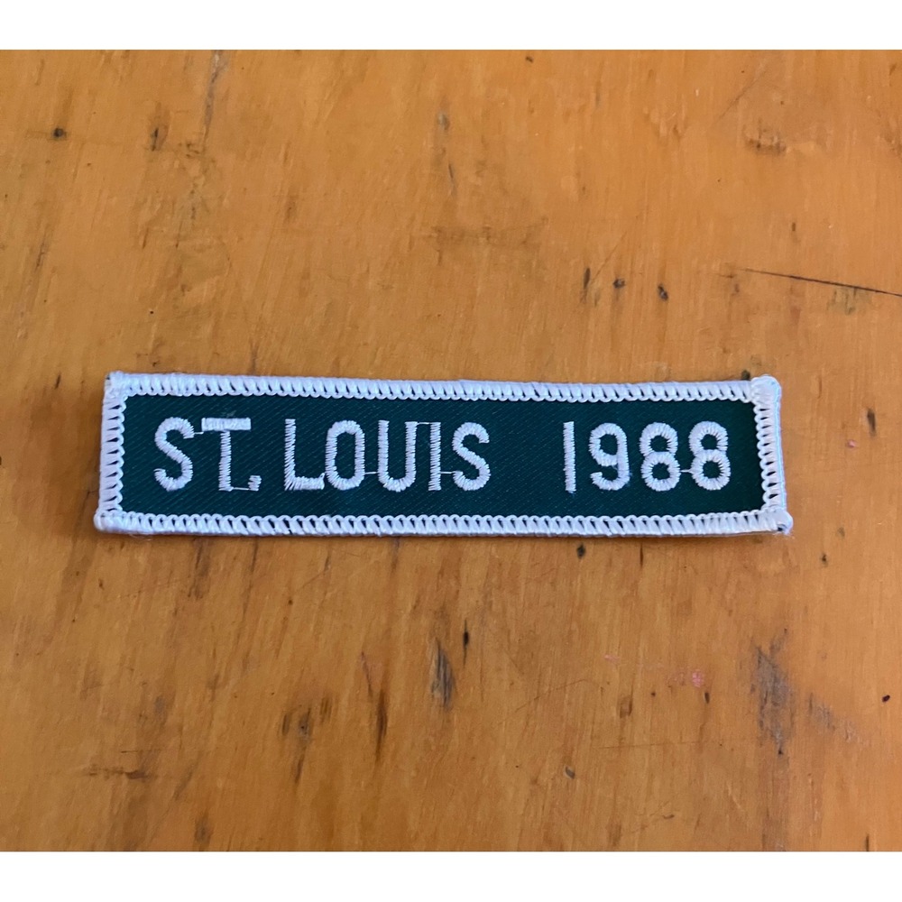 Vintage St. Louis 1988 Patch Embroidered Sew-On Street Sign Type Green